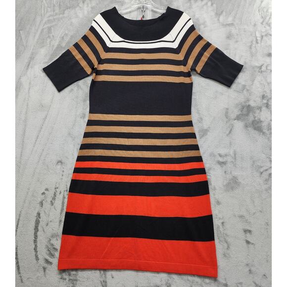 Allison Brittney Striped Short Sleeve Sweater Dress Size XL Stretch Knit Office - Picture 1 of 9